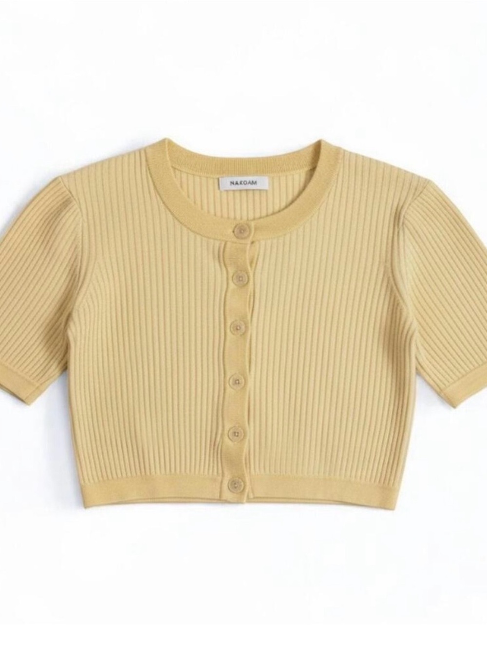 Naadam Yellow Ribbed Cropped Cardigan Top Womens Medium
